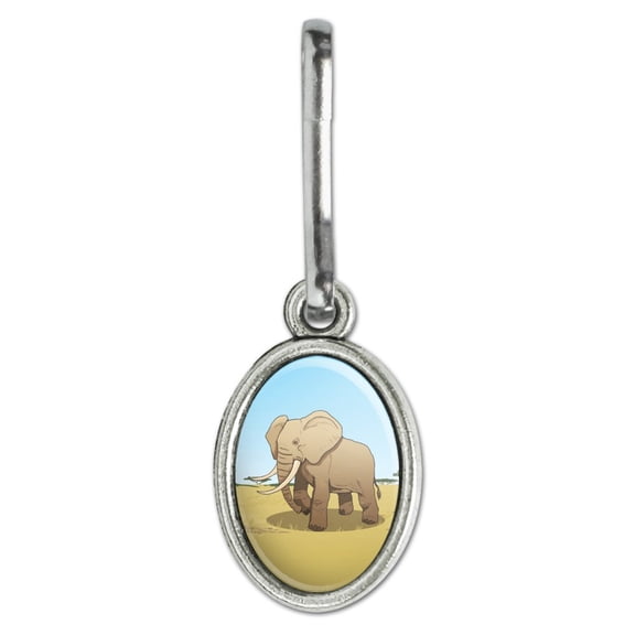 African Elephant Antiqued Oval Charm Clothes Purse Suitcase Backpack Zipper Pull Aid