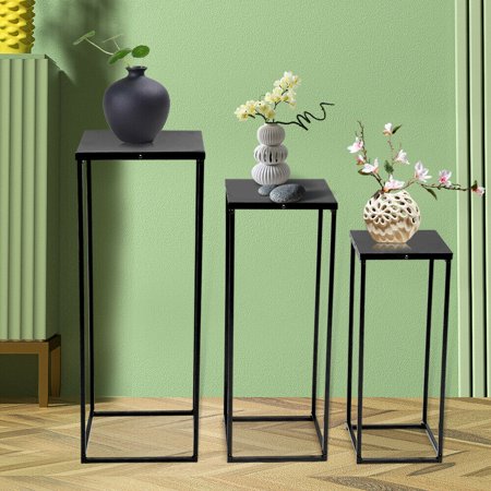 Fichiouy 3Pcs Metal Flower Stand Pedestal Centrepiece Wedding Flower Stand Wedding Party Decor Black