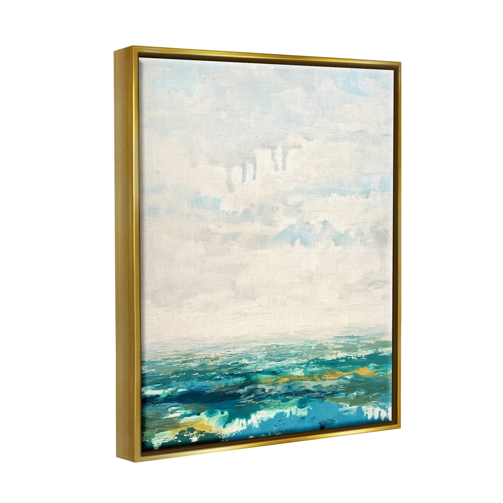 Stupell Industries Abstract Aerial Landscape Fluffy Clouds Distant Fields Painting Metallic Gold Floating Framed Canvas Print Wall Art, Design by Claire Cormany