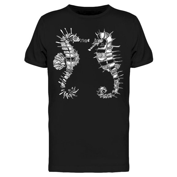 Two Hand Drawn Seahorses Tee Men's -Image by Shutterstock