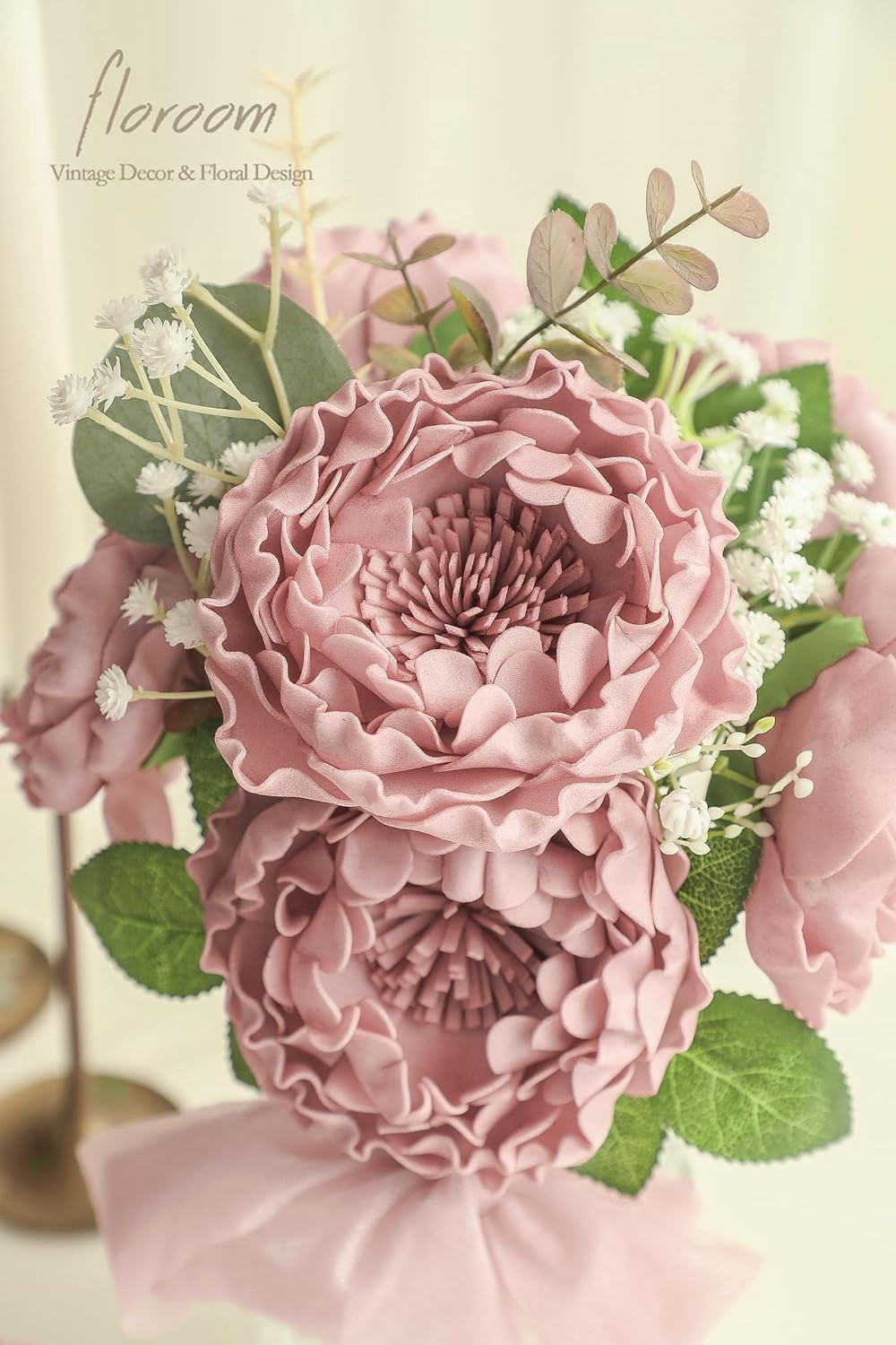 Artificial Flowers 16pcs 4" Burgundy Blooming Peonies Real Looking Foam Fake Roses with Stems for DIY Wedding Bouquet Dark Red Bridal Shower Centerpieces Floral Arrangements Tables Decorations