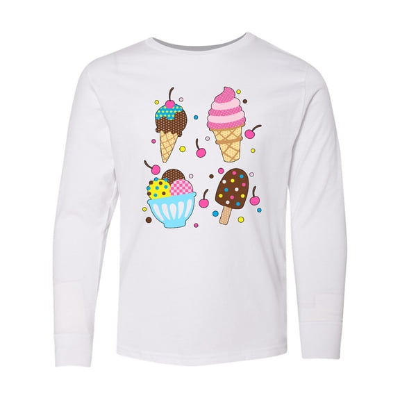 Inktastic Ice Cream with Patterns Long Sleeve Youth T-Shirt