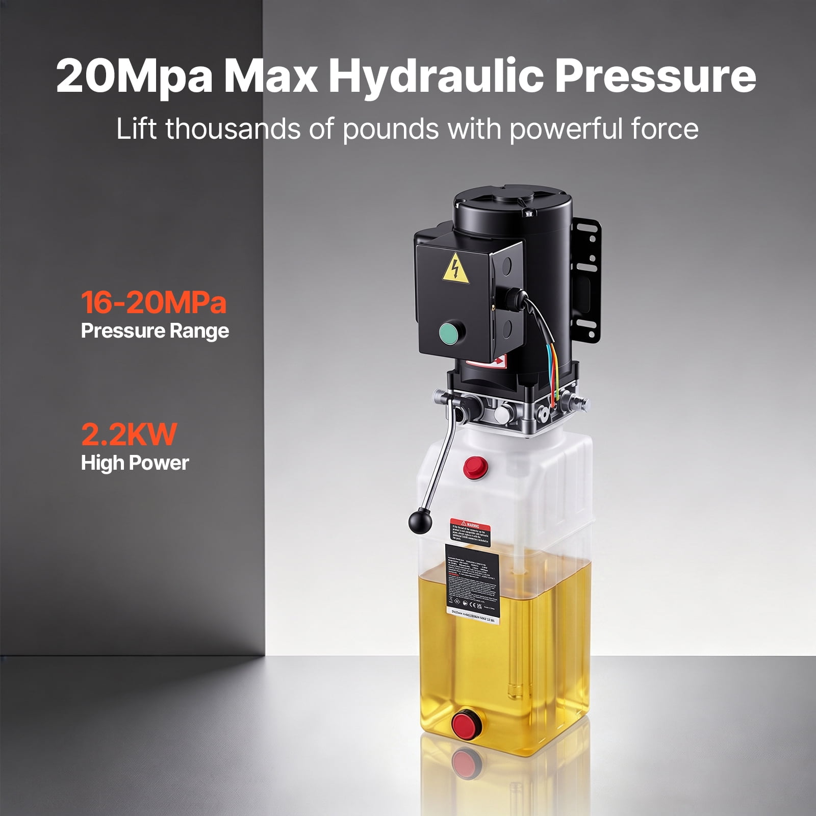 KFFKFF 10 Quart Hydraulic Pump, 2.2KW Motor for Dump Trailer, Single Acting Unit with 3200 PSI Max Pressure, 1.7 GPM Flow Rate, AC220-240V Power Unit for Vertical Installation