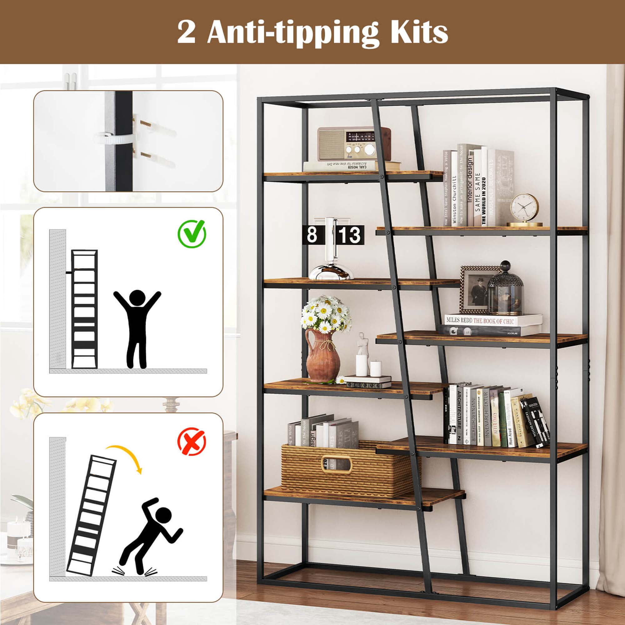 Costway 71" Tall Bookshelf with Heavy-duty Metal Frame 7-Tier Industrial Etagere Bookcase