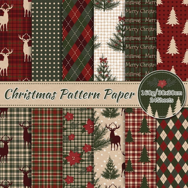 Papel para álbum de recortes con estampado navideño, 24 hojas, 30 x 30 cm, de Whaline