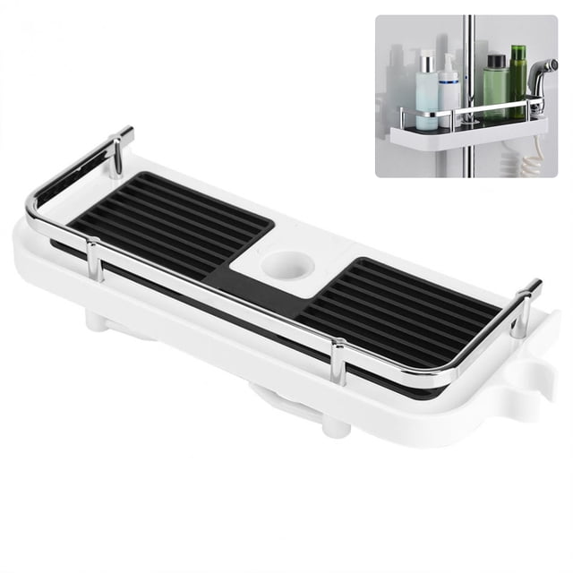 Porte-étagère de Salle de Bain Réglable Support de Rangement Tige de Douche Monté Gel Shampooing Drainant Organisateur