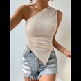thumbnail image 4 of Camiseta de Tirantes Asimétrica con Textura Fruncida y un Hombro para Mujer, Ideal para Salir. Albaricoque L, 4 of 9