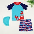 thumbnail image 5 of Kids Toddler Boys' Swimwear 3 Pieces Swim Trunks and Rash Guard Sets Short Sleeve Sun Protection Swimsuit with Swim Cap Summer Crab Print Swimsuit Set, 2-13 Years, 5 of 5