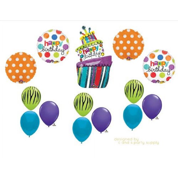 Funky Zebra Cake BIRTHDAY PARTY Balloons Decorations Supplies 16th 13th Teenager Hippy