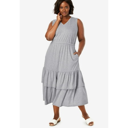 - Woman Within Plus Size Tiered Hem Sleeveless Dress