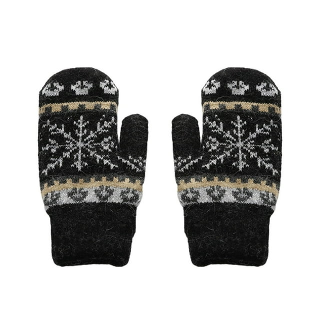 1 Pair Women Gloves Color Block Snowflake Pattern Autumn Winter Warm Windproof Gloves for Outdoor