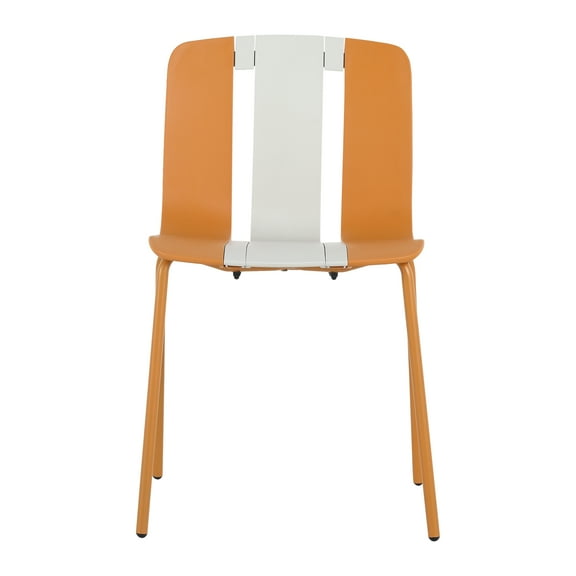 4-Pack Modern Striped Color Block Chairs - Indoor/Outdoor Pp Plastic Seats with Sturdy Metal Legs in White, Orange & Beige for Patio, Caf & Living Room