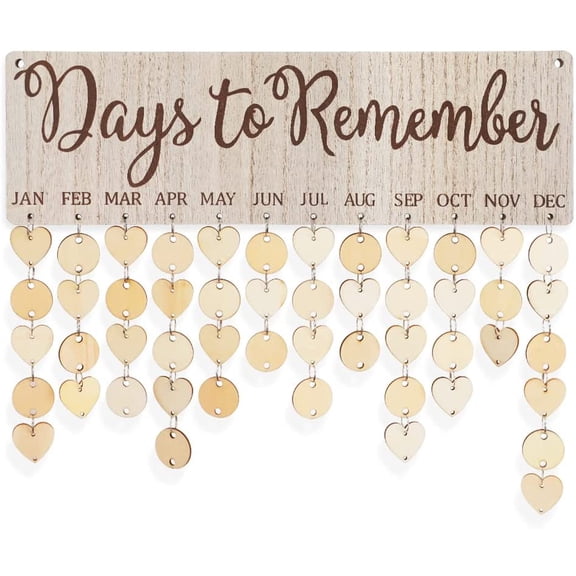 GRNSHTS Creative pendant Family Birthday Board DIY Wooden Calendar Wall Hanging Birthday Reminder Plaque with 100 wooden tags,Days to Remember