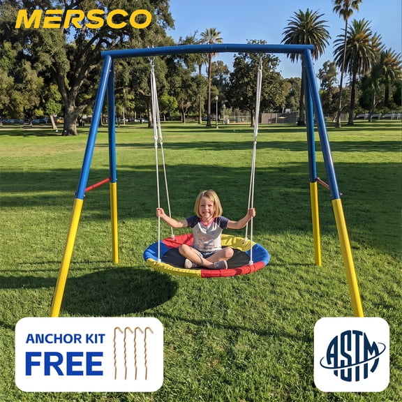 Mersco Swing Set for Backyard with Stand, Swing Heavy Duty 440lbs Metal Outdoor Swing Stand for Playground, Backyard Playset,Halloween,Yellow