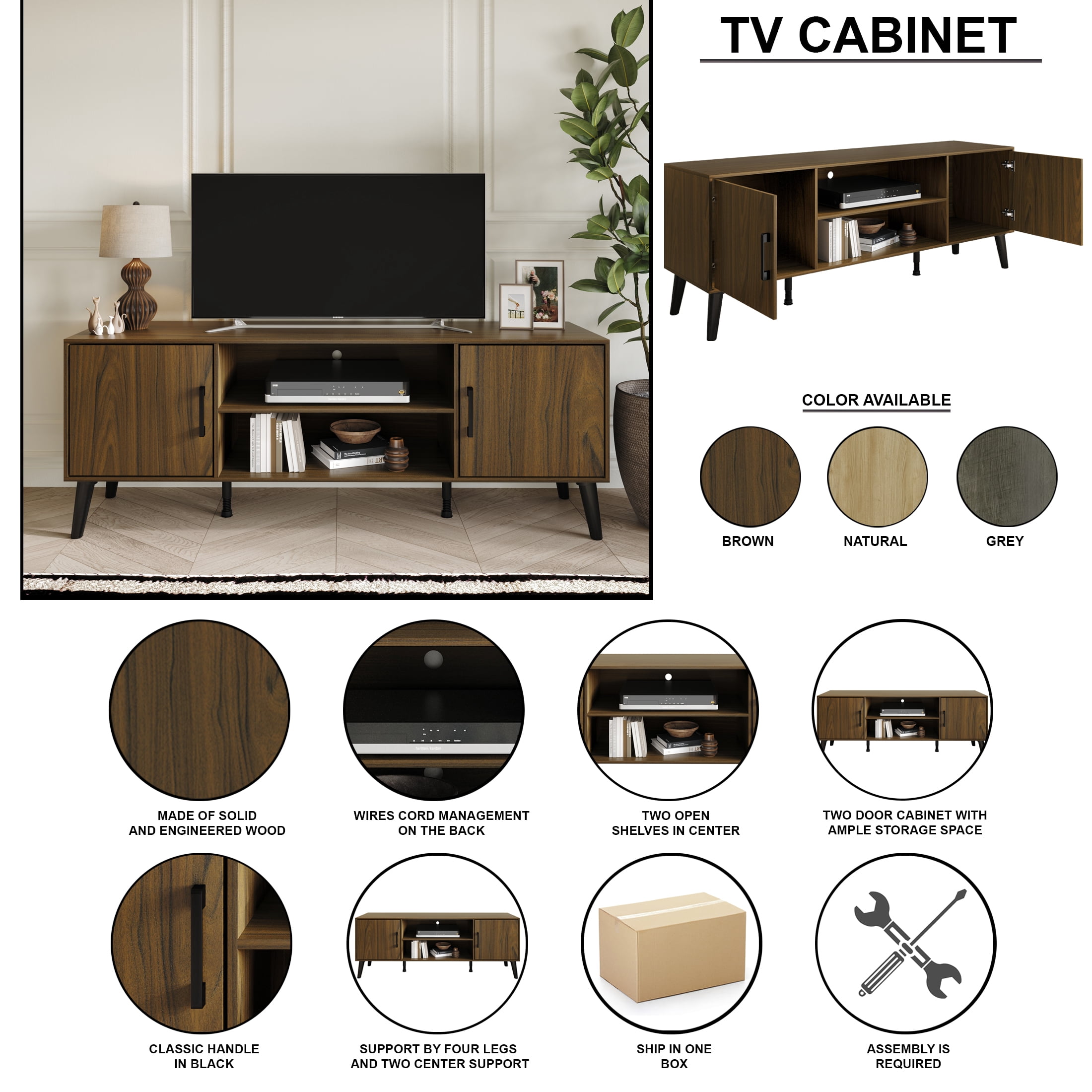 Castle Place Timeless TV Stand Console for TVs up to 65", Light Oak