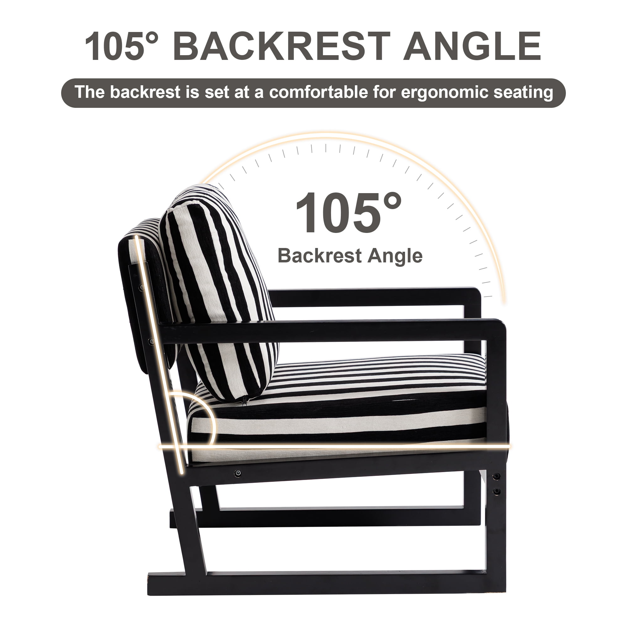 Leumius Modern Fabric Lounge Chair, Single Sofa Chair with Armrests, Upholstered Lounge Chair with Wooden Frame, Suitable for Living Room Bedroom Study,Black and White Stripes
