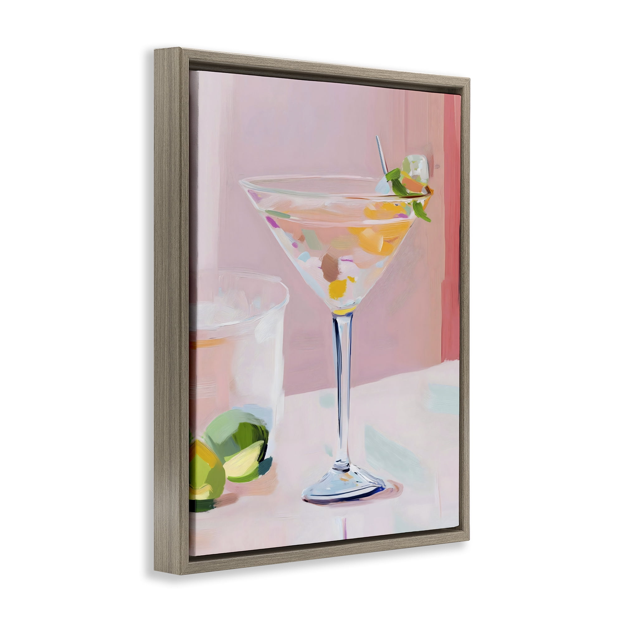 Stupell Industries Pink Martini Bar with Lime Brown Framed Floater Canvas Wall Art, design by The Prints Vibe