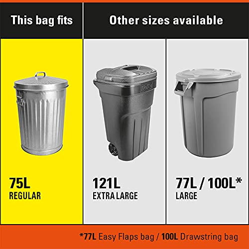 Hefty™ Garbage Bags, Strong Regular 75 Litres Black, EasyFlaps™, Arm & Hammer odour neutralizer, 30 Bags
