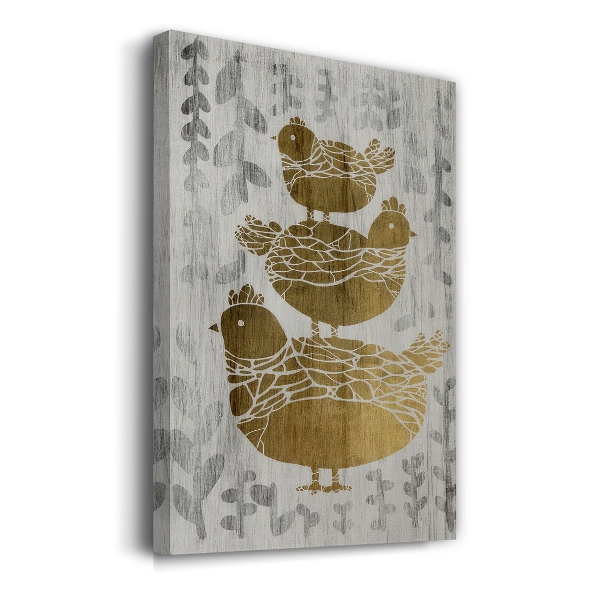 Three French Hens - Gold Leaf Holiday- Gallery Wrapped Canvas