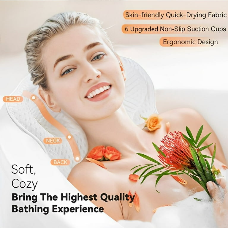 Swtroom Luxury Bath Pillow Relieve Stress and Rejuvenate Bathtub Pillow,  Bath Pillows for Tub with a Washing Bag White