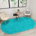 thumbnail image 2 of Junovo Oval Fluffy Area Rugs for Bedroom Plush Shaggy Carpet for Kids Room Bedside Nursery Mats, 2.6' x 5.3',Blue, 2 of 7