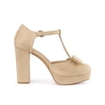 thumbnail image 3 of BLISSFUL STEP Women Round Toe Block Heel T Strap Pumps Beige 6, 3 of 7