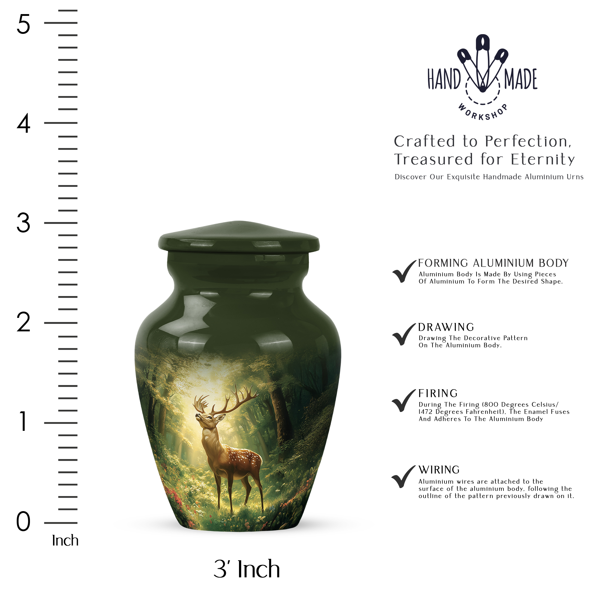 MUKTIVE Deer Burial Urns for Human Ashes Adult Man & Women - Small Keepsake Urns for Human for Husband & Wife - Cremation Urn for Adult Male - Remembrance for Mom & Dad - 3 Inch