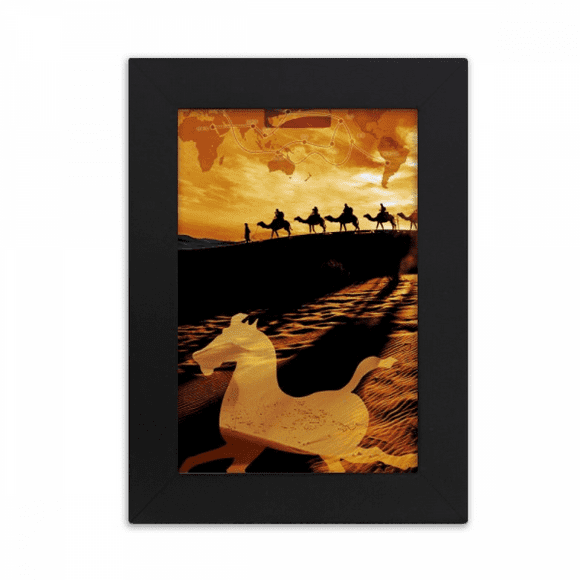 Desert Along the Way to the Silk Road Map Camel Desktop Photo Frame Picture Display Art Painting Exhibit