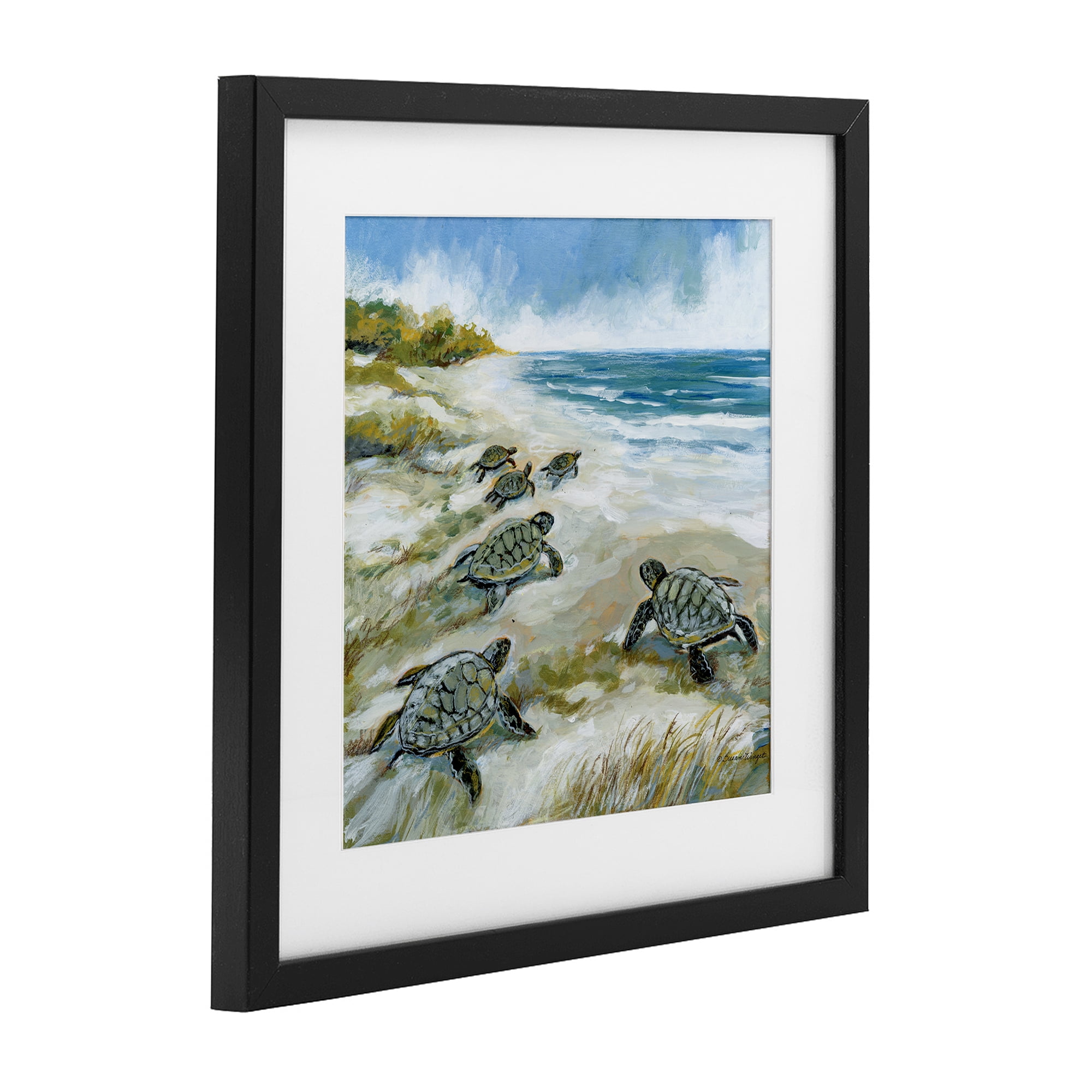 Stupell Industries Baby Sea Turtles on Beach Black Framed Print Under Glass, design by Susan Winget
