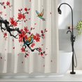 thumbnail image 2 of Red Spring Floral Small Stall Shower Curtain, Waterproof Shower Curtains for Bathroom, Birds Branches Watercolor Flowers Rustic Washable Fabric Bath Curtain for Bathtub with Hooks 36x72 Inches, 2 of 9