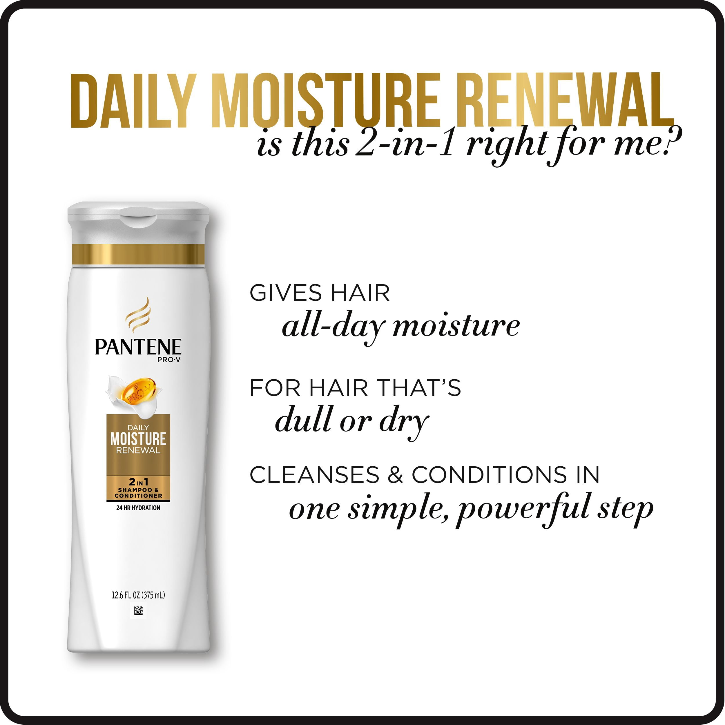 Pantene Pro-V Daily Moisture Renewal 2 in 1 Shampoo & Conditioner, 20.1 fl oz with Intense Rescue Shot