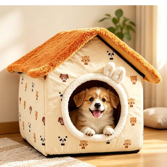 Dog House Indoor,Warm Cave Sleeping Nest Bed for Cats and Dogs, Soft Plush Dog Bed House Non-slip Cat Cave Bed with Removable Cushion