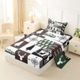 thumbnail image 2 of Manfei Wildlife Grid Patch Twin Sheets,Pine Wood Plaid Bedding,Green Brown,3-Piece,1 Fitted Sheet and 1 Pillowcase, 2 of 6
