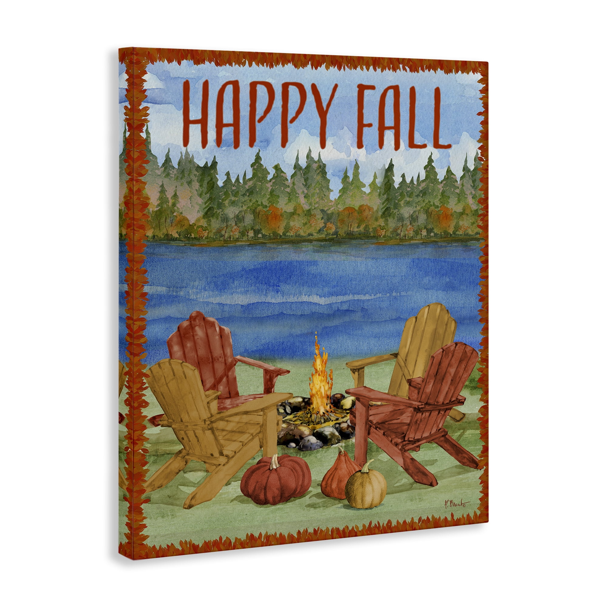 Stupell Industries Happy Fall Bonfire Holiday Painting Gallery Wrapped Canvas Art Print Wall Art, 30 x 40