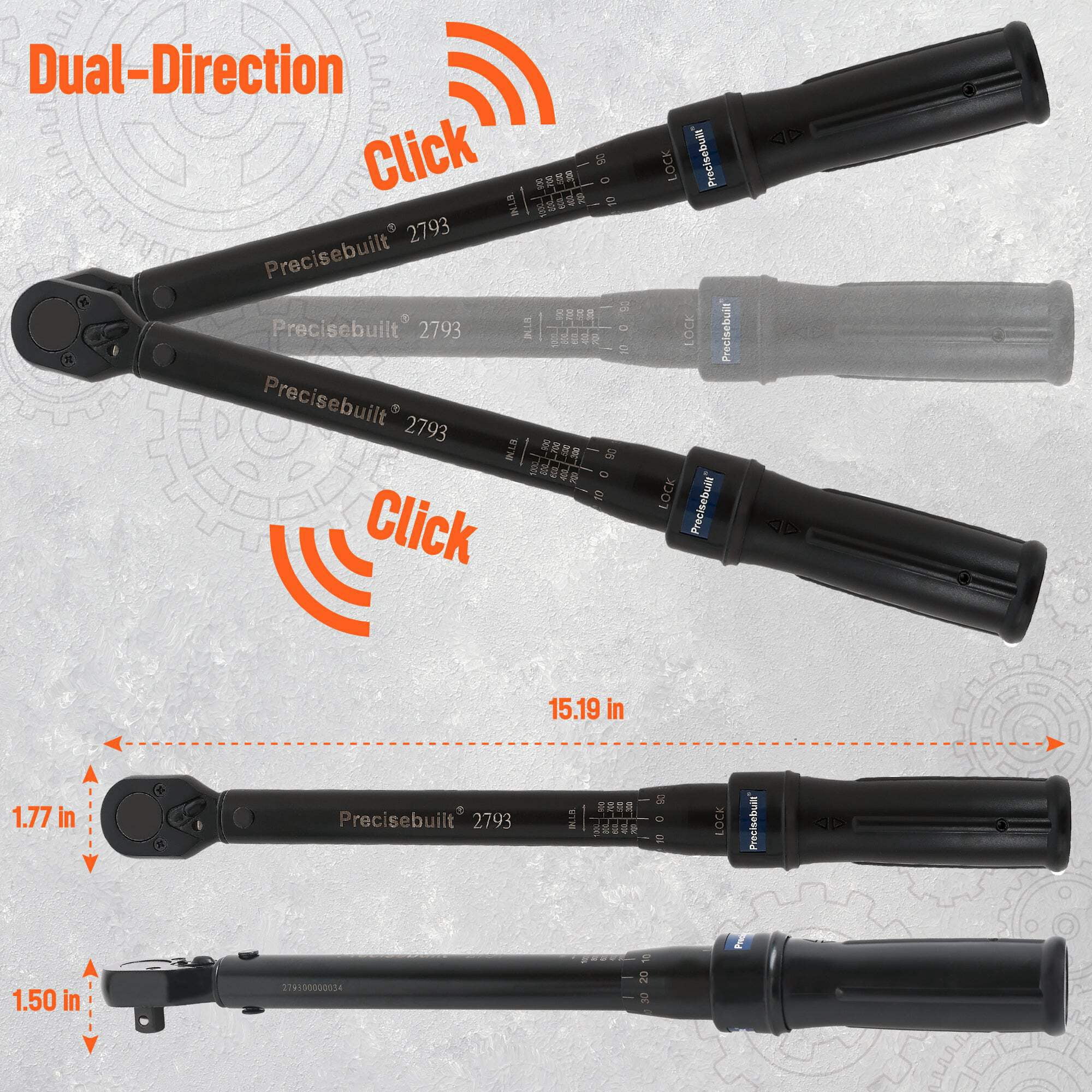 Precisebuilt 1/2" Drive 200-1000 in-lb Click Tech Torque Wrench