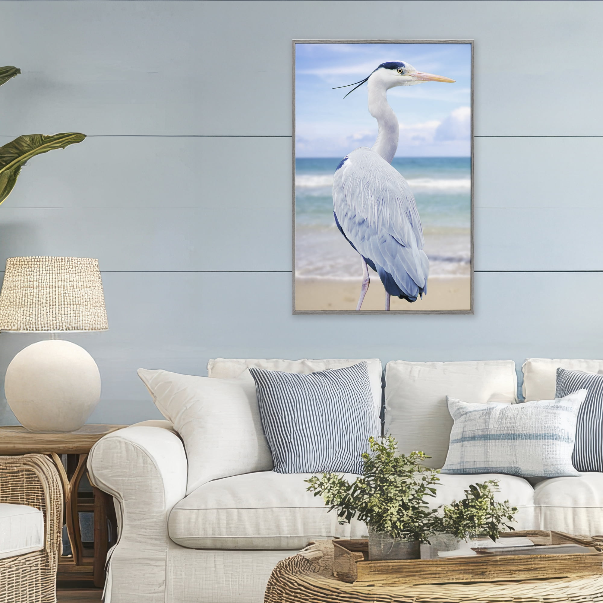 Stupell Industries Vacationing Heron by Seaside Gray Framed Giclee Art, design by Marcus Prime