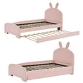 thumbnail image 3 of Aukfa Twin Size Upholstered Platform Bed with Trundle and Bunny Ears Headboard for Kids Girls, Pink, 3 of 8