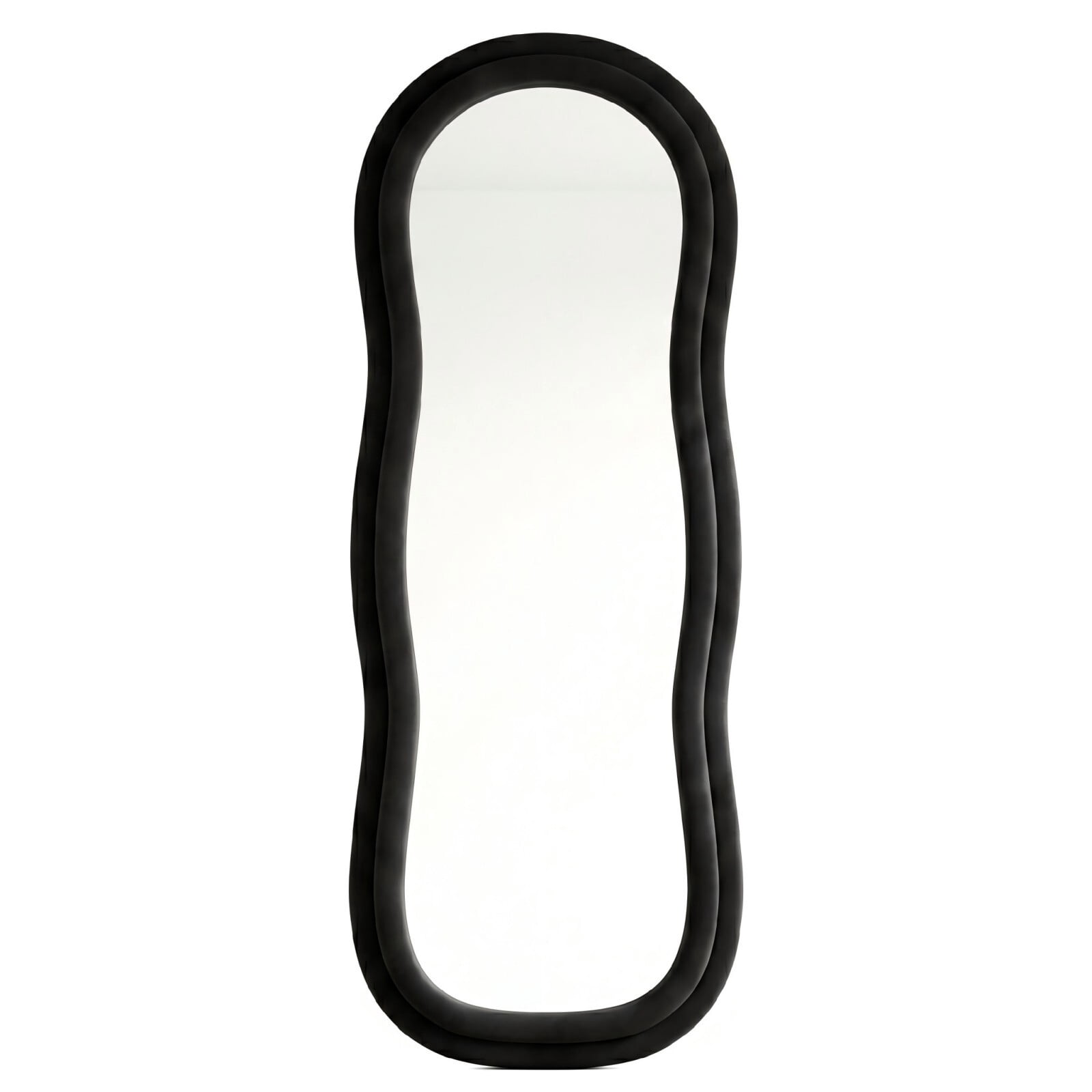 Gleamira 63"x24" Full Length Mirror Wavy Frame Arched Floor Mirror Flannel Wrapped Wooden Frame Hanging Leaning Mirror, Black