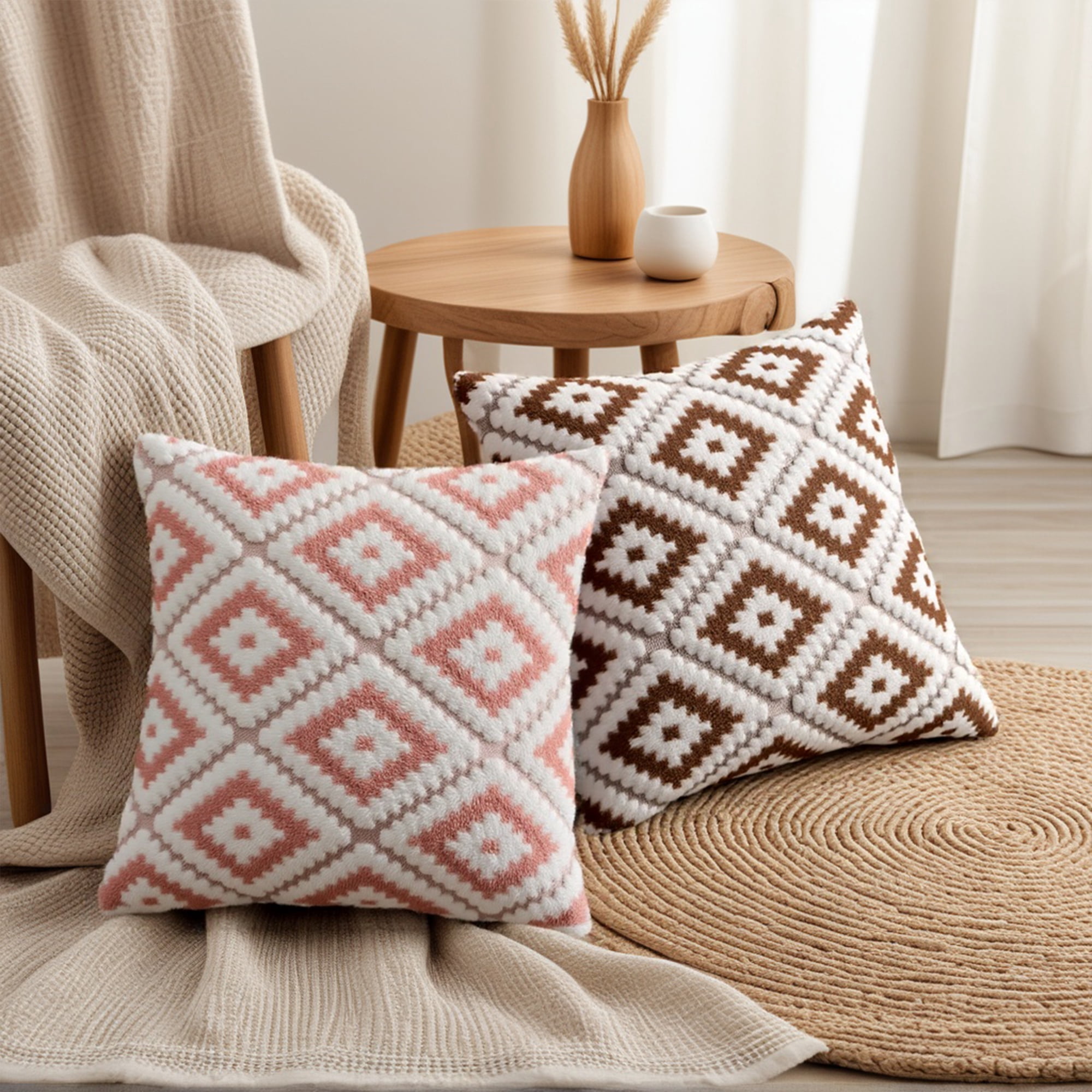 Unique Bargains 4 Pcs Soft Plush Throw Pillow Covers Brown/Pink 12" x 20"