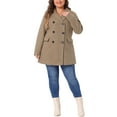 thumbnail image 3 of Women's Plus Size Notched Lapel Double Breasted Long Coat for Stylish Winter Wear 1X Light Brown, 3 of 7