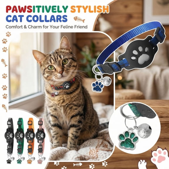 YujiCraft AirTag Cat Collar with Holder Compatible with Apple AirTag, Reflective Safety Breakaway Collar with Bell for Cats, Adjustable Kitten Collar (AirTag Not Included),Black