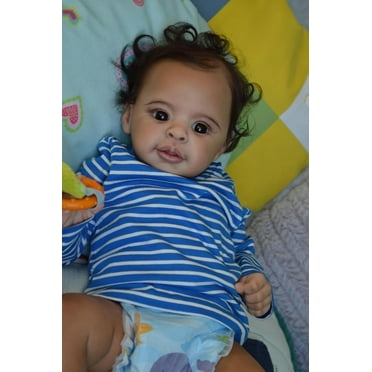 18 Inch Reborn Baby Dolls Black Girl Realistic Newborn African American Baby Doll Open Month Sleeping Real Life Silicone Doll Brown Skin Biracial Babies Born Doll for Kids Gift Toys