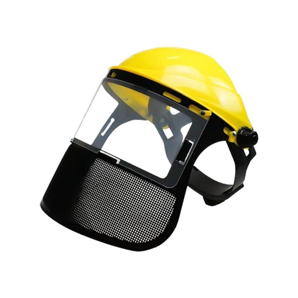 Wartleves Casco de seguridad para jardín de acero inoxidable, recortador de césped, sombrero, máscara de malla completa/cara