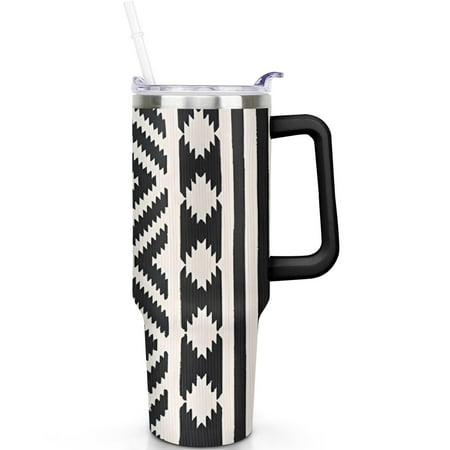 

40oz Stainless Steel Bohemia Vacuum Insulated Tumbler Handle Flip Straw Lid Leak Proof Travel Mug Gift for Men Women
