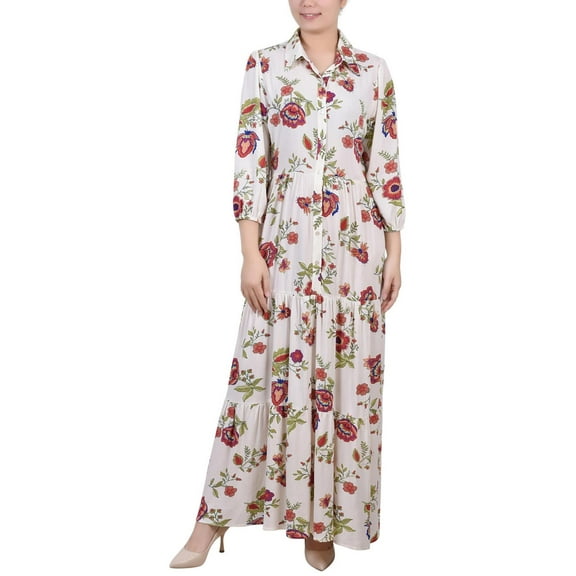 NY Collection Womens Petites Crinkle Tiered Maxi Dress