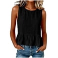 thumbnail image 6 of FDGIU Women's Crew Neck Linen Blend Sleeveless Tank Top, Solid Peplum Ruffle Hem Loose Cropped Casual Camisole Blouse, 6 of 8