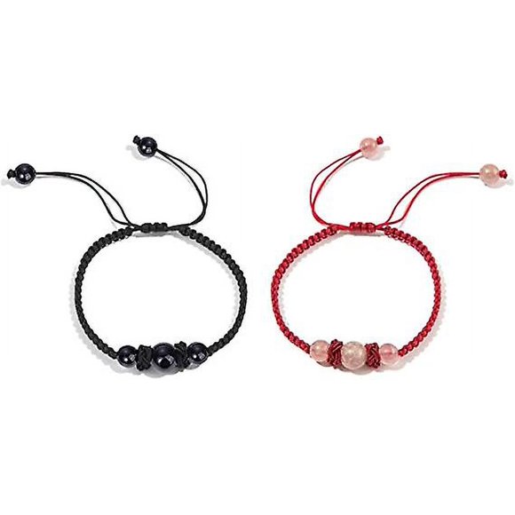 2PCS Braided bracelets, red braided rope bracelets and black ankle bracelets in adjustable
