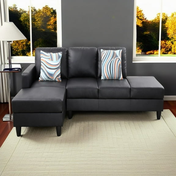 Hommoo Sofa Set, Faux Leather 2-Piece Couch Living Room Sofa Set, Black