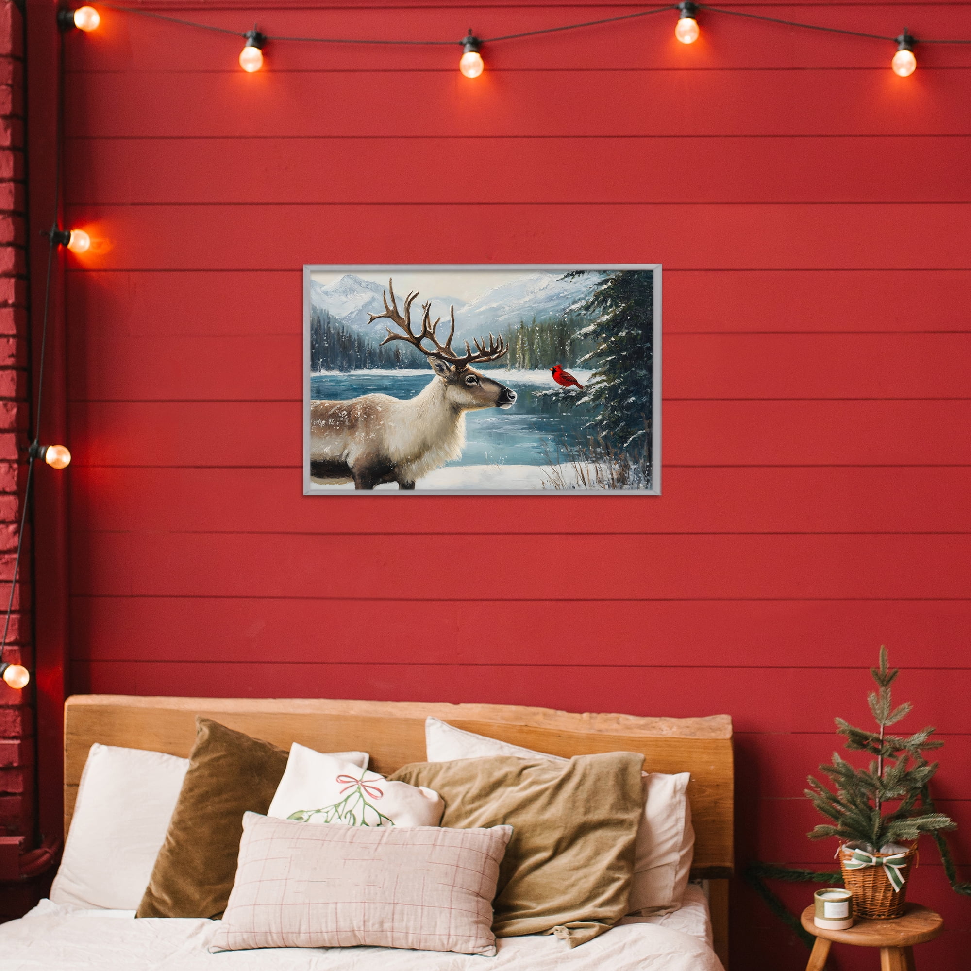 Christmas Conversation In Wild Gray Framed Giclee Art, design by Petal Prints Design