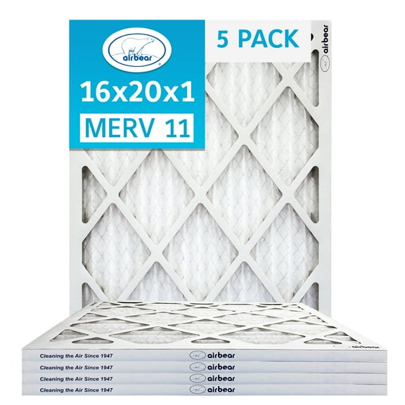 16x20x1 Air Filter MERV 11 (5-Pack) TRION Air Bear Pleated HVAC Air Filters Replacement (Actual Size 15.5 x 19.5 x .75)
